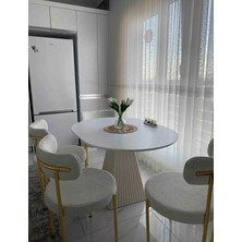 Mirrorland Home Design 90  cm  Yuvarlak Bej Fitilli Ahşap Yemek Masası - Fungi Serisi - Mutfak Balkon Kafe Masası