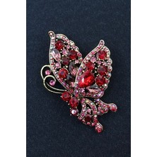 Keeba Dönüşümün rüyası Ateş kırmızısı kelebek broş yakut tonlu pırlanta taşlı kadın yaka iğnesi