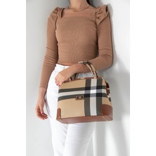 Silver & Polo Silver Polo Bej - Taba Ekose Kadın El Çantası SP706