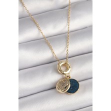 Çarşı Point 316l Çelik Gold Renk Zincir Zirkon Taşlı Kalp Model Mavi Simli Kadın Kolye