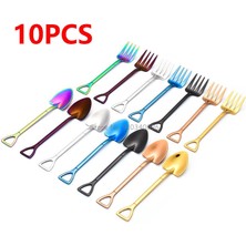 Pengfushop4 Bkj Tarzı 304 Malzeme 10 Adet Yaratıcı Kürek Çatal Kaşık Paslanmaz Çelik Çatal Dondurma Tatlı Kahve Kaşığı Meyve Çatalı Çay Kaşığı Karıştırma Kaşığı (Yurt Dışından)