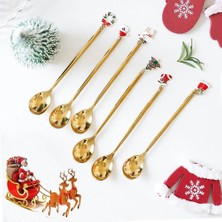 Pengfushop4 Gümüş Çatal Seti Stili 6 Adet Kahve Kaşığı ve Çatal Setleri Kahve Kaşığı Yaratıcı Tatlı Çay Kaşığı Kürek Noel Hediyesi Kutusu Karıştırma Kaşığı Noel Hediyesi (Yurt Dışından)