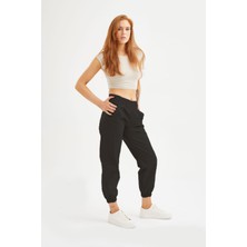 Oroverde Kadın Deri Içi Velvet Kadife Jogger Siyah Pantolon