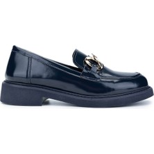 Tamer Tanca Kadın Vegan Lacivert Loafer Ayakkabı 817 1000 Bn Ayk SK24-25 Lacı Acma