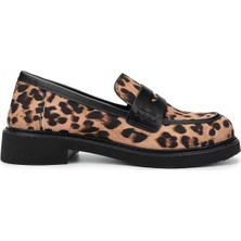 Tamer Tanca Kadın Vegan Leopar/siyah Loafer Ayakkabı 817 1001 Bn Ayk SK24-25 Leopar/syh Cılt