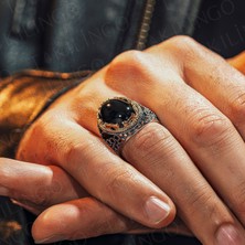 Takılingo 925 Ayar Gümüş Siyah Oniks Taşlı Usta Işi Erkek Yüzük