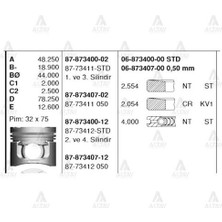 Goetze 87-73411-050 Motor Piston Segman 050 L200 Cr 2.5 Dıd Motor 1-3 Sıralı Piston 2006-2009 91.60MM 87-73411-050