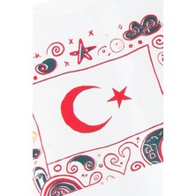 %100 Pamuklu Kısa Kollu Türk Bayrağı Baskılı Kız ve Erkek Unisex Çocuk Tshirt Beyaz