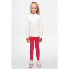 Ekru Basic Kışlık Yarım Balıkçı Yaka Uzun Kollu Kız Çocuk Tişört