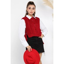 Gülseli Yan Bağlamalı Triko Süveter