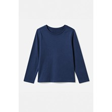 Perendi %100 Pamuklu Unisex Uzun Kollu Basic Tshirt İndigo Erkek Ve Kız Çocuklar İçin