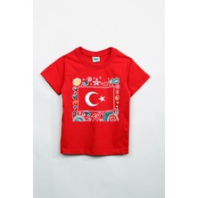 Perendi %100 Pamuklu Türk Bayraklı Kız Erkek Çocuk Tişört 23 Nisan 29 Ekim Bayramı