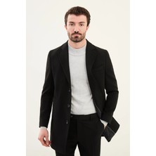Düz Slim Fit Mono Yaka Klasik Erkek Kaşe Kaban