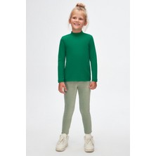 Yeşil Basic Kışlık Yarım Balıkçı Yaka Uzun Kollu Kız Çocuk Tişört