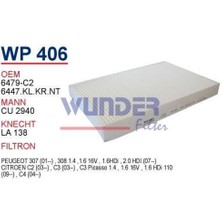 Wunder WP406 Polen Filtresi 307 00-308 07-1007 05-Rcz 10-C2 03-C3 02-C4 04-Ds4 11-CU2940 MRMOEM-1084518