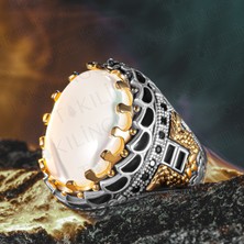 Takılingo 925 Ayar Gümüş Beyaz Sedef Taşlı Usta Işi Erkek Yüzük