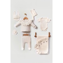 Miniğimin Cicileri Lale Nakış Desenli Güpürlü Kız Bebe 7 Parça Hastane çıkışı seti - Beyaz