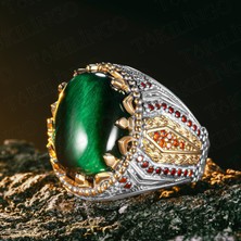 Takılingo 925 Ayar Gümüş Yeşil Kaplangözü Taşlı Zirkon Taş Detaylı Erkek Yüzük
