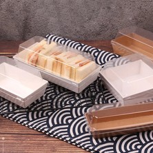 Pengfushop4 No.5 Tarzı Dikdörtgen Kare Kraft Kağıt Kutusu Plastik Şeffaf Kapaklı Sandviç Sarma Kutuları Kek Ekmek Aperatif Fırın Gıda Ambalajı (Yurt Dışından)