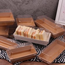 Pengfushop4 No.5 Tarzı Dikdörtgen Kare Kraft Kağıt Kutusu Plastik Şeffaf Kapaklı Sandviç Sarma Kutuları Kek Ekmek Aperatif Fırın Gıda Ambalajı (Yurt Dışından)