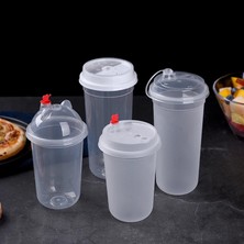 Pengfushop4 Kapak1 Stili 50 Parça Yüksek Li U Şekli Sevimli Kalın Süt Çay Plastik Cuml 700ML Tek Kullanımlık Kahve Fincanı Paket Servisi Olan Restoran Ambalaj Kapaklı Bardaklar (Yurt Dışından)