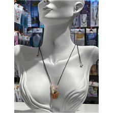 Sertifikalı Pembe Kuvars Doğal Taş Kelebek Obje Kolye