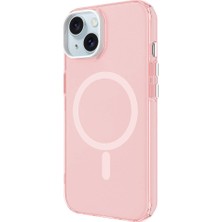 ZORE Apple iPhone 15 Kılıf Magsafe Şarj Özellikli Buzlu Transparan C-Pro Sert Kapak-Pembe