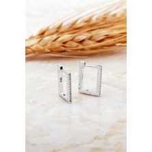 Sümer Telkari Dikdörtgen Taşlı Rodyumlu Minimal Gümüş Küpe 7177