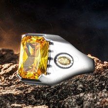 Takılingo 925 Ayar Gümüş Sarı Sitrin Taşlı Sade Erkek Yüzük