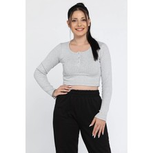 Kaşkorse Likralı Ön Çıtçıtlı Crop Top Bluz