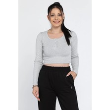 Kaşkorse Likralı Ön Çıtçıtlı Crop Top Bluz