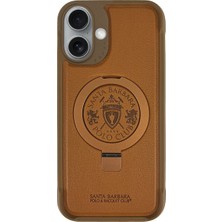 Santa Barbara Polo & Racquet Club iPhone 16 Uyumlu Kılıf Aleminyum Standlı Magsafe Pu Deri Mekanik Tuşlu Primo Kapak