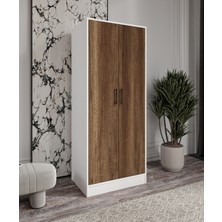 %100 Mdf 2 Kapaklı 2 Çekmeceli 7 Raflı ve 1 Askı Borulu Elbise Dolabı Cabinse Soft Beyaz Meşe