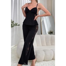 Rasa Home Wear Estelle Dantel Detaylı Kadın Askılı Pijama Takımı Siyah