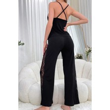 Rasa Home Wear Estelle Dantel Detaylı Kadın Askılı Pijama Takımı Siyah