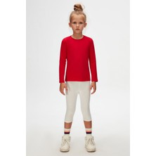 Kırmızı Basic Mevsimlik Likralı Uzun Kollu Kız Çocuk Tişört