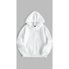 Sweatshirt Unisex Oversize Kalıp Baskılı 3 Iplik Balık Detaylı Beyaz Hoodie Kapşonlu Sweat
