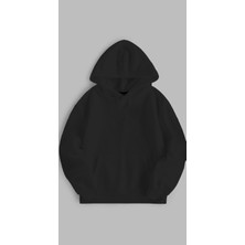 Sweatshirt Unisex Oversize Kalıp Baskılı 3 Iplik Balık Detaylı Siyah Hoodie Kapşonlu Sweat