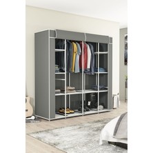 Teknor Geniş Hacimli Çift Askılı Gardrop Gri Bez Dolap 2 Kapılı Dayanıklı Malzeme Ayna Yok