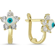 Sembol Gold Altın Çocuk Küpesi Nazarboncuklu Çiçek Modeli