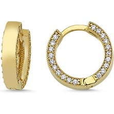 Sembol Gold Altın Halka Küpe Swarovski Taşlı