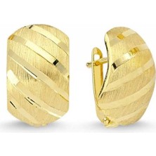 Sembol Gold Altın J Küpe Taşsız Yatay Çizgili Model