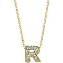 Sembol Gold Altın R Harfli Taşlı Kolye
