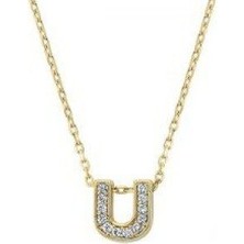 Sembol Gold Altın U Harfli Taşlı Kolye