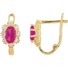 Sembol Gold Altın Çocuk Küpe 14 Ayar Ruby Taşlı