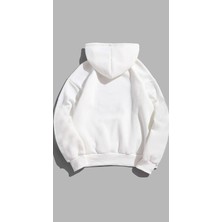 Sweatshirt Unisex Oversize Kalıp Baskılı 3 Iplik Gamer Detaylı Beyaz Hoodie Kapşonlu Sweat