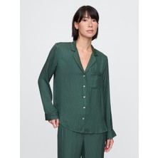 Gap Kadın Koyu Yeşil Saten Pijama Üstü