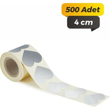 Kalp Kesimli Gümüş Yaldız Çok Amaçlı Etiket 4cm - 500 Adet