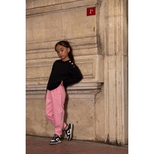 2'li Omuz Düğmeli Bel Fırfırlı Pembe Gabardin Pantolon Takım