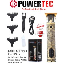 Powertec TR-1220 Pro Usb Şarjlı Dijital T-Bıçak Sakal Vücut Kıl Tüy Alma Kadın Erkek Epilasyon Tıraş Makinesi